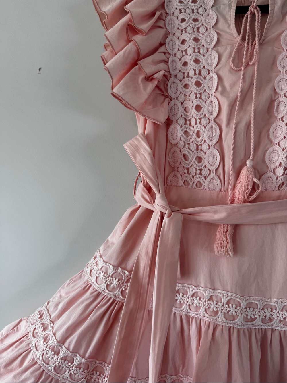 Pink Lace Detail Mini Dress Flutter Sleeve Cottagecore Barbiecore Size Small - Picture 5 of 6
